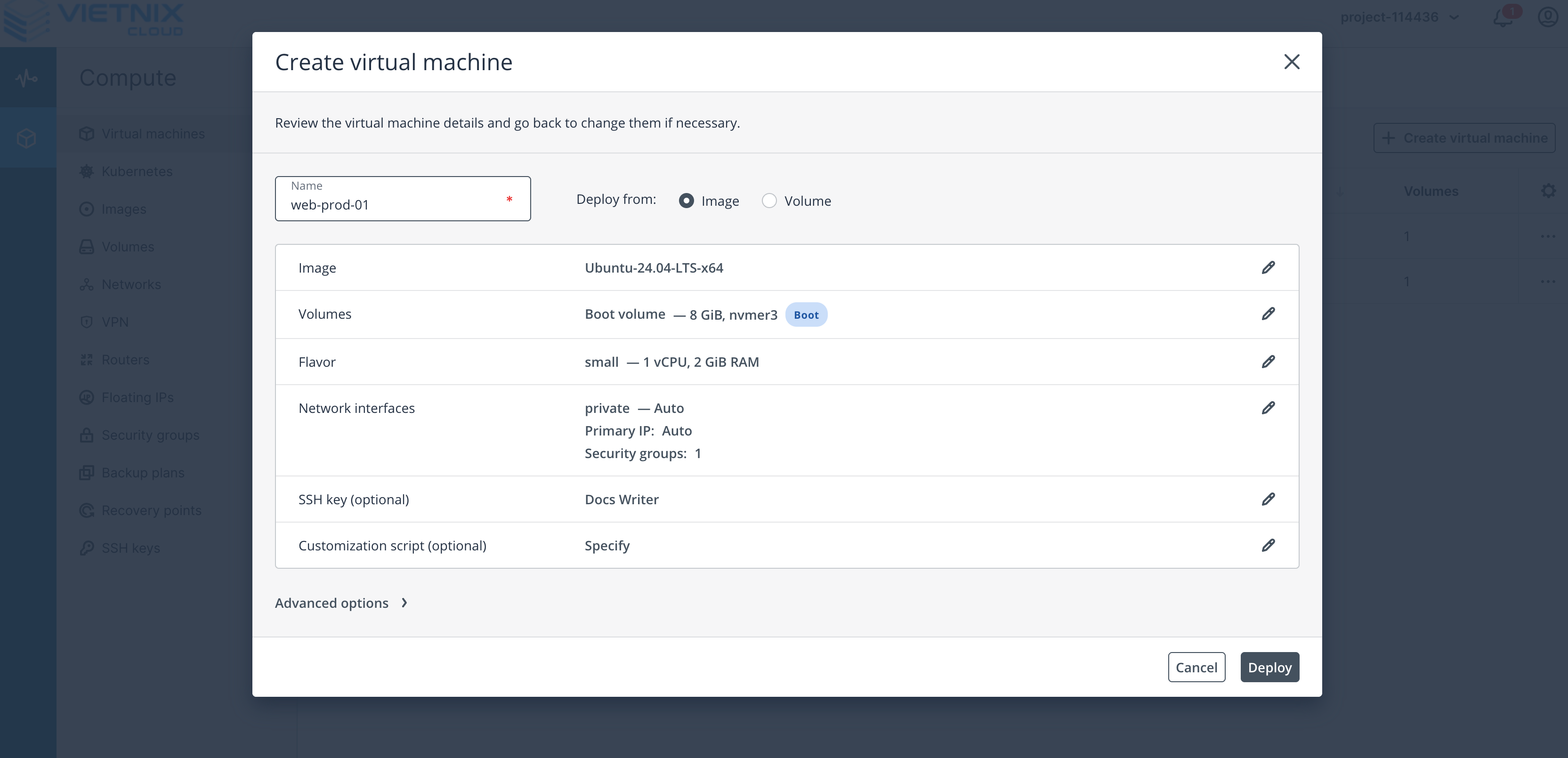 Summary of the virtual machine configuration