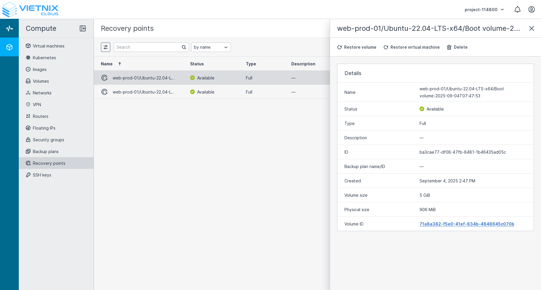 Select Recovery Point