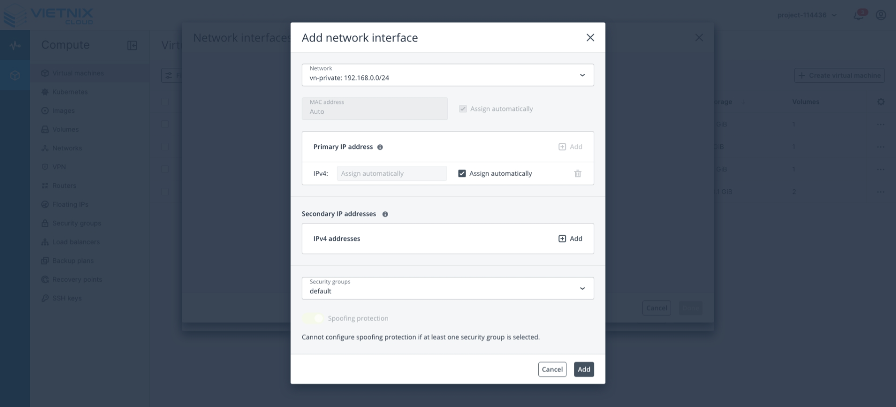 Add network interface for the virtual machine