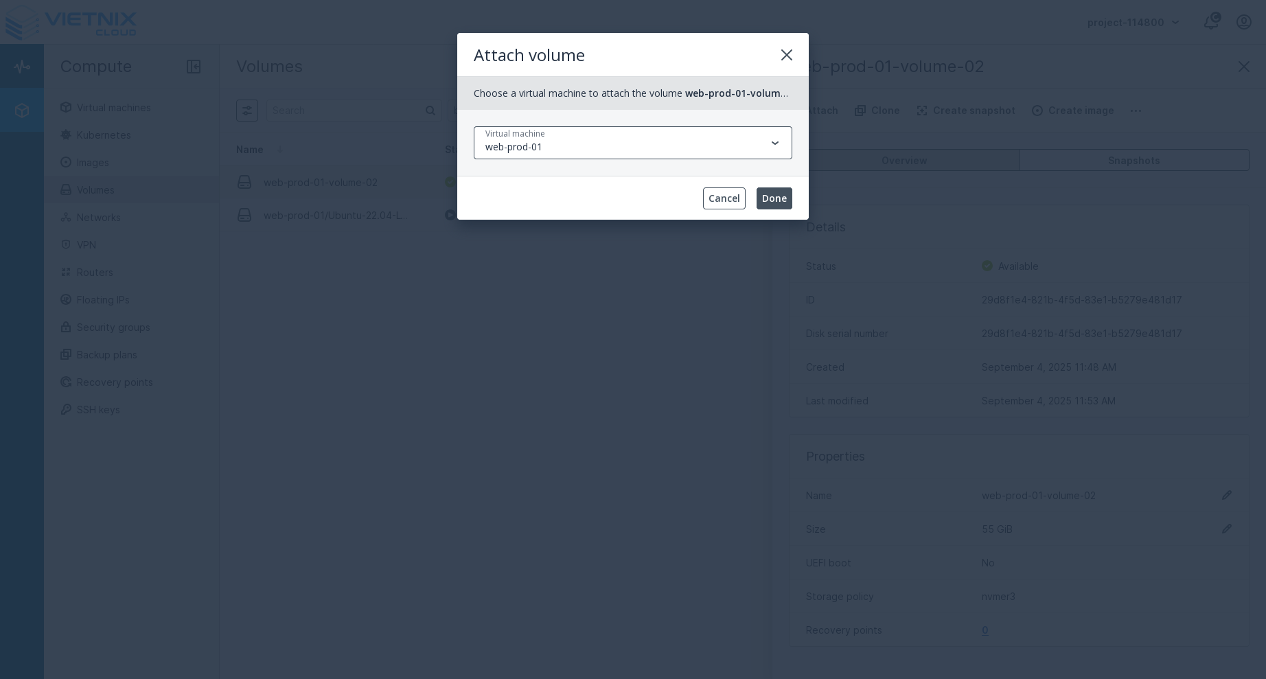 Attach Volume Dialog