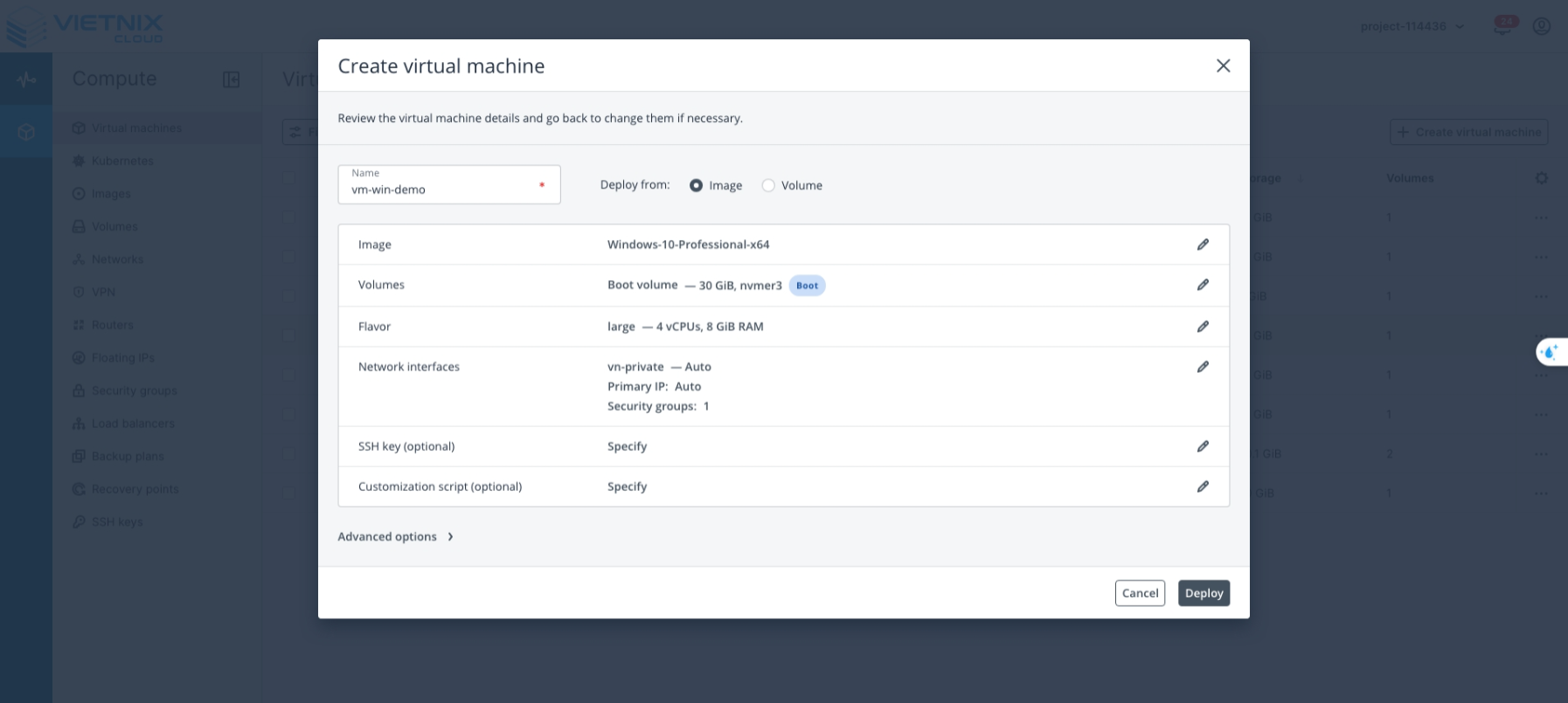 Summary of the virtual machine configuration