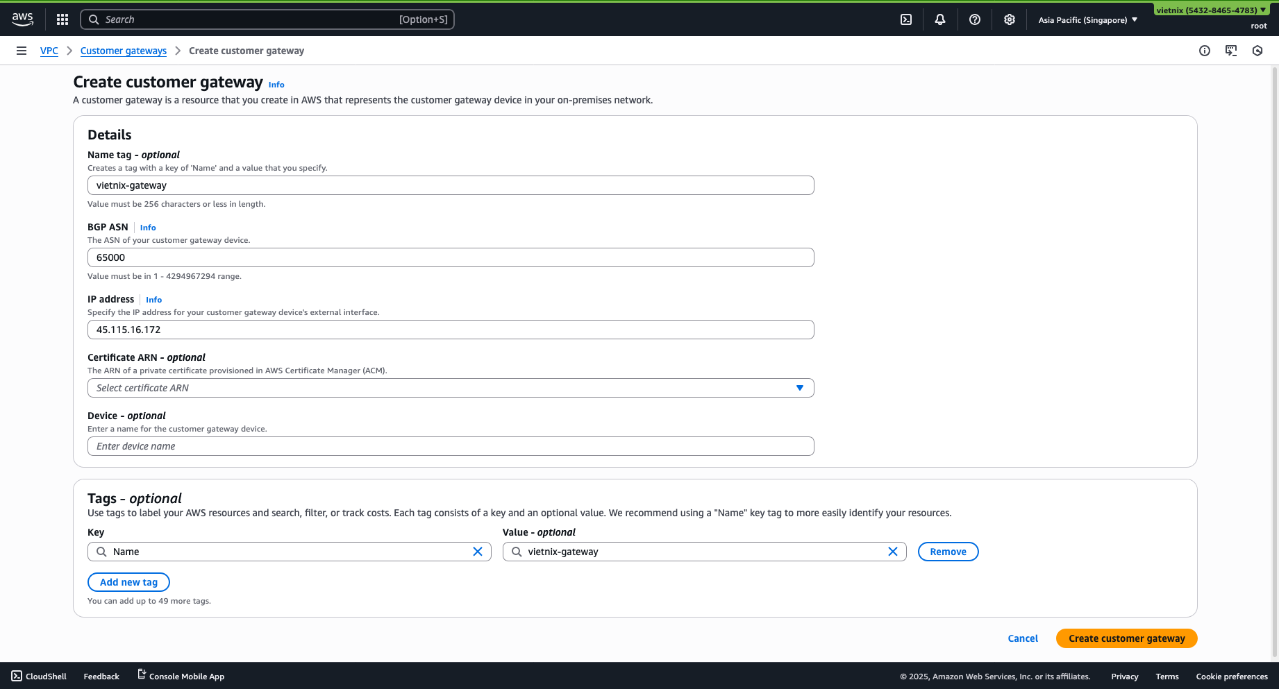 Create Customer Gateway