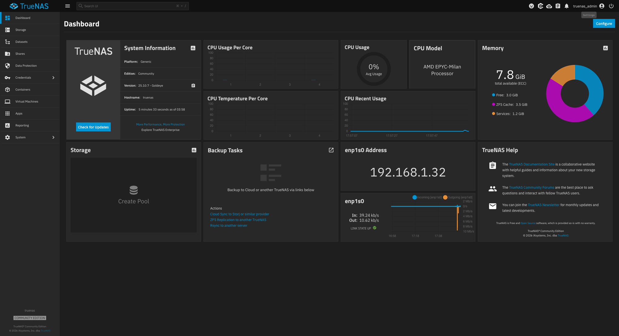 TrueNAS Dashboard