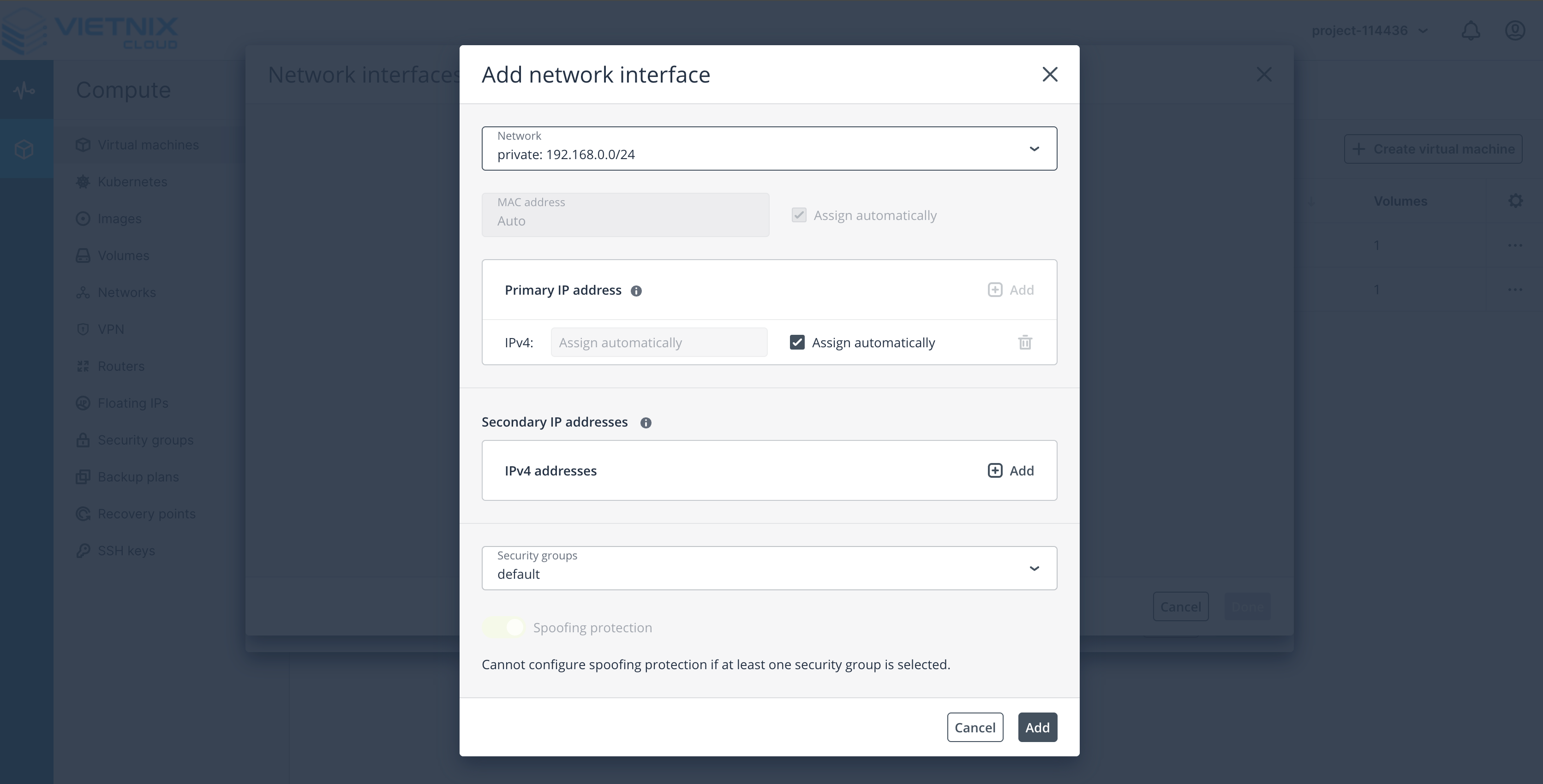 Chọn mạng cho máy ảo