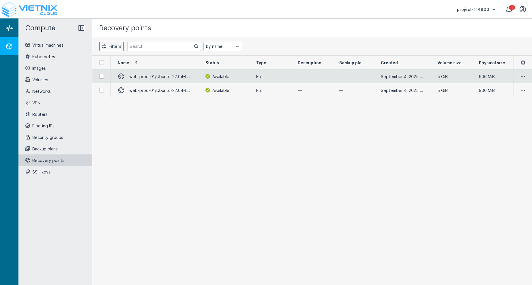 Navigate to Recovery Points