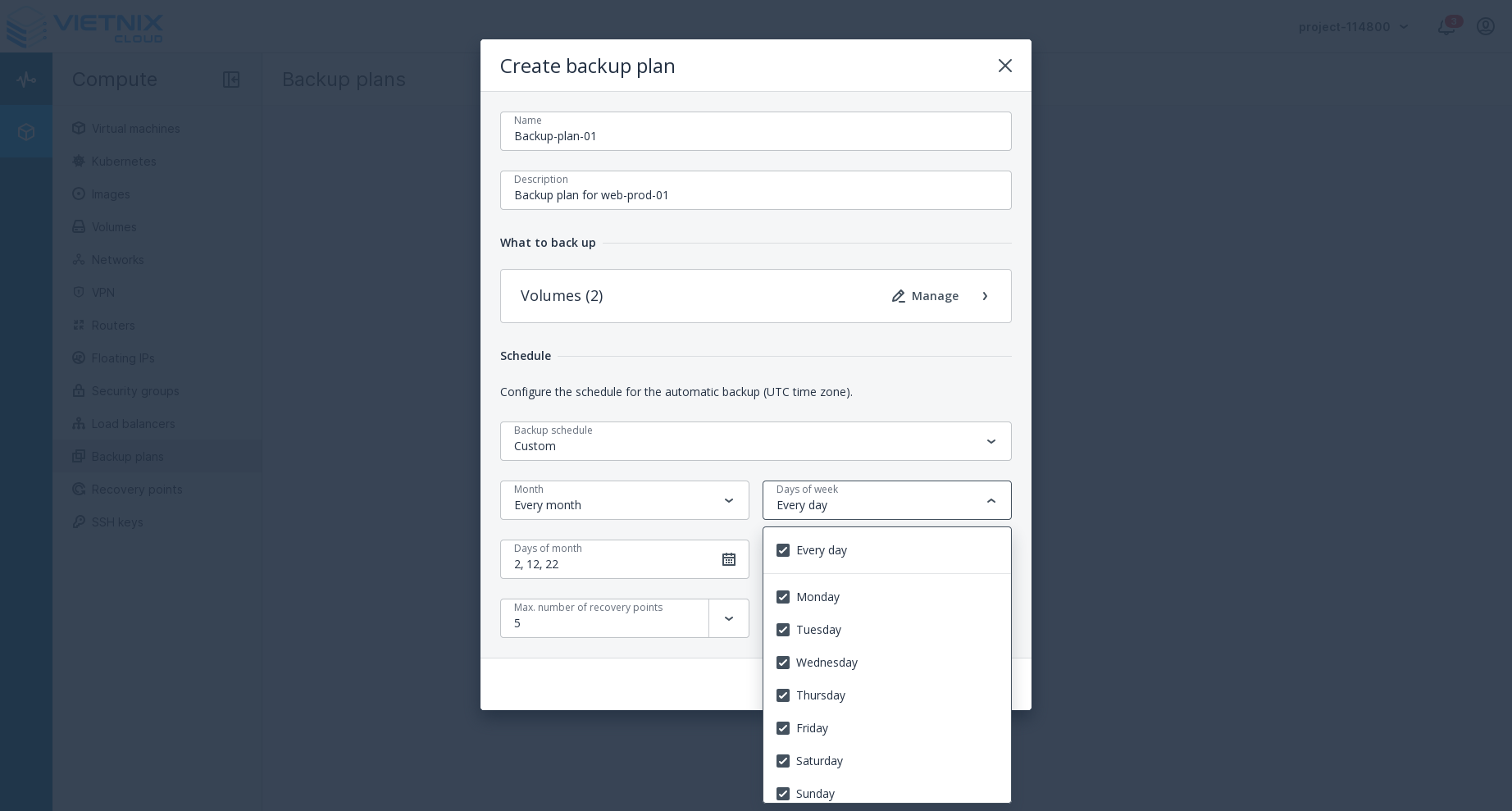 Select Days of Weeks