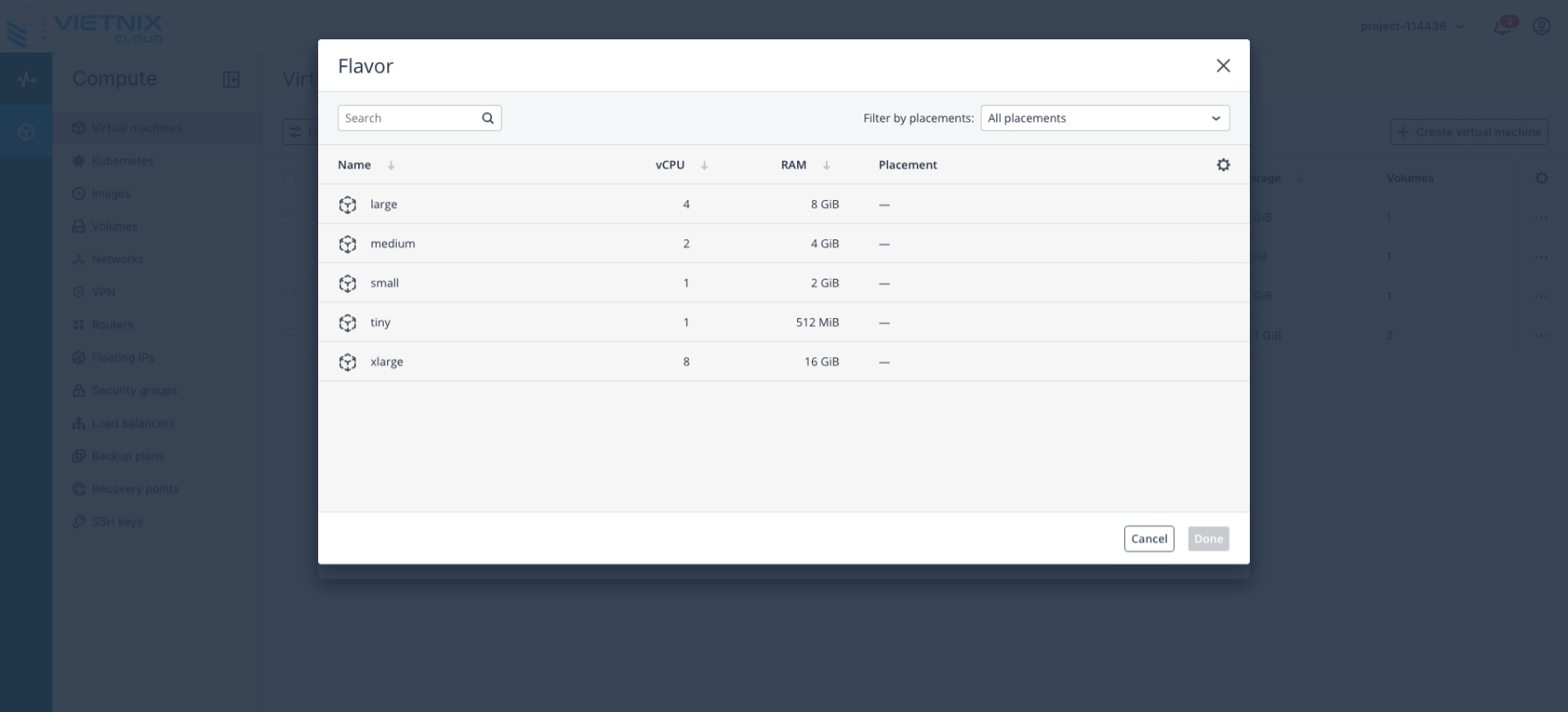 Select the Flavor for the virtual machine