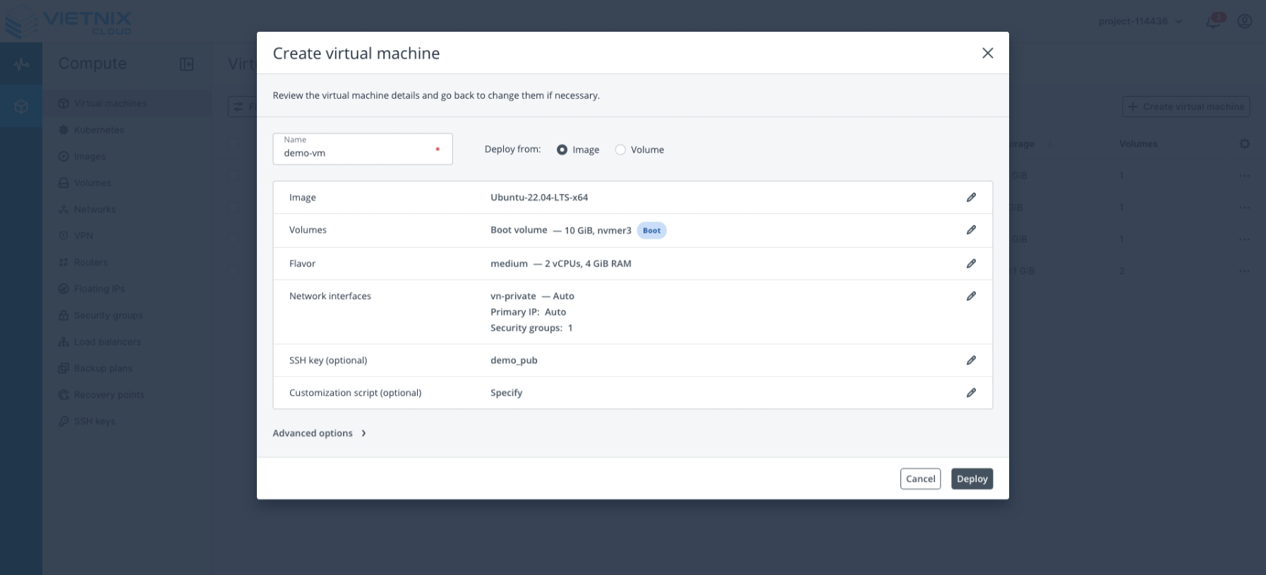 Summary of the virtual machine configuration