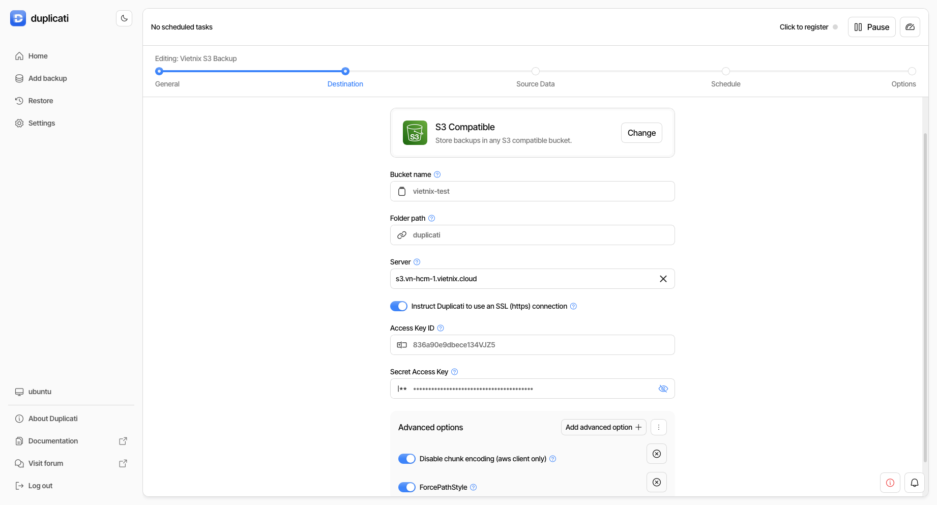 duplicati-s3-configuration