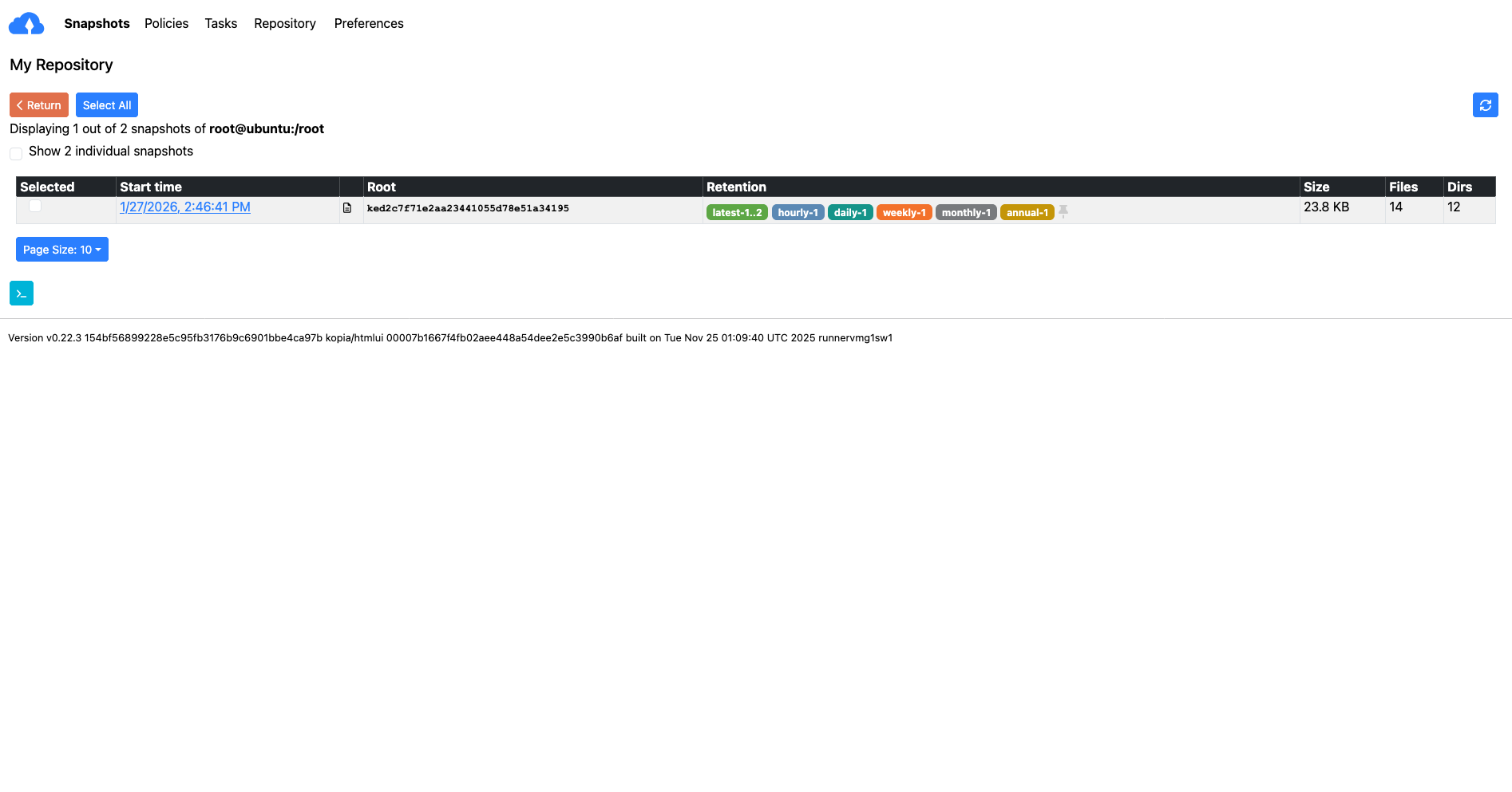 Kopia Snapshot Details