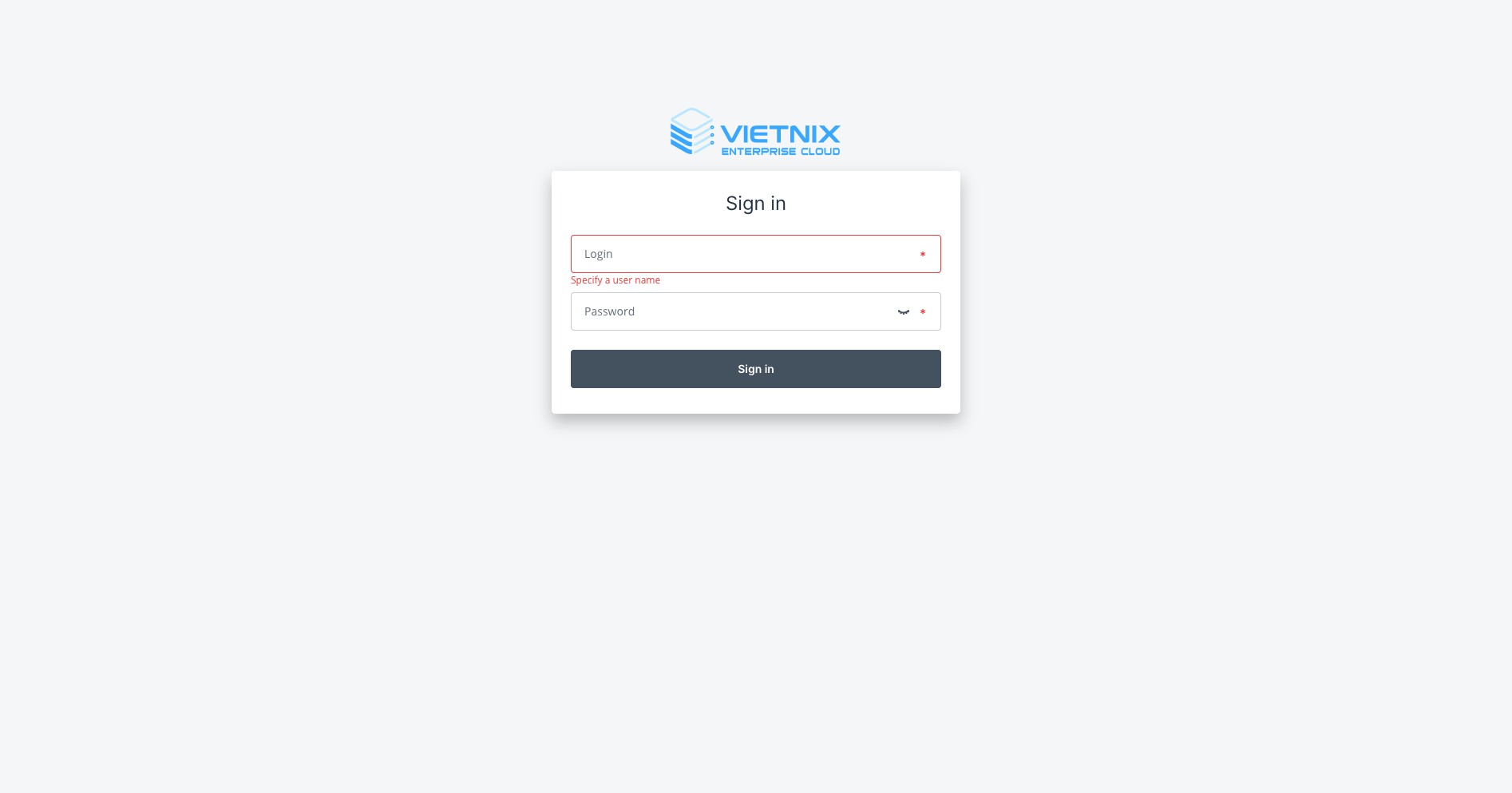 Trang đăng nhập Vietnix Cloud Console
