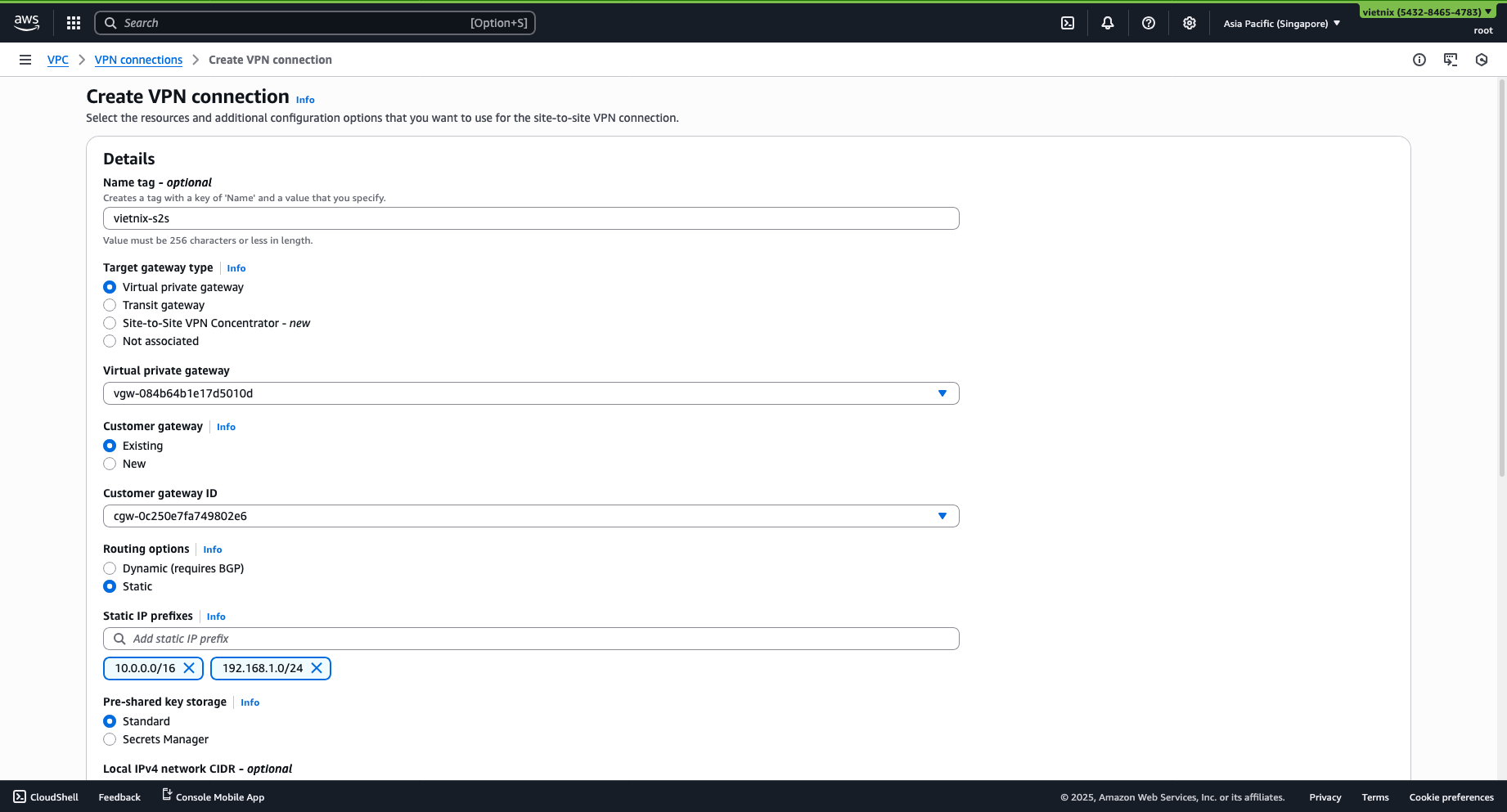 Create VPN Site-to-Site